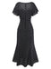 Robe noire à pois patchwork en dentelle manches évasées des années 1930