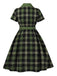 Robe à carreaux vichy avec ceinture et revers boutonnés des années 1950