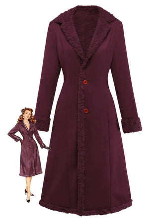 Manteau mi-long en suédine col revers uni des années 1930
