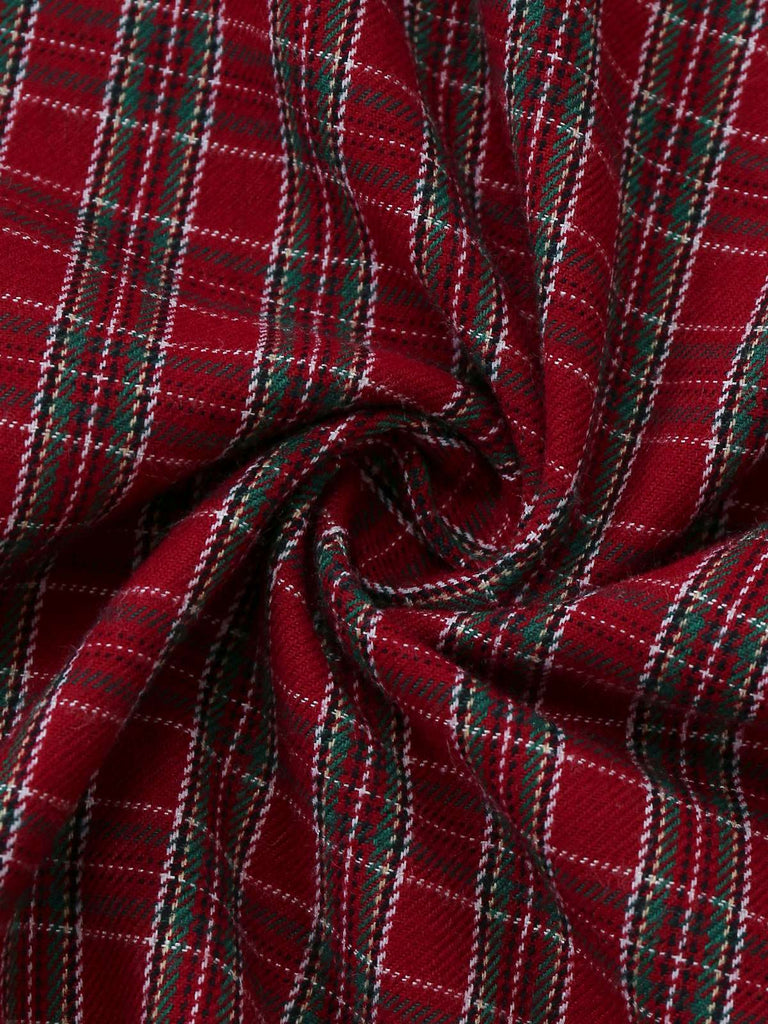 Robe rouge à carreaux col cœur froncée et nœud des années 50