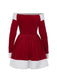 Robe rouge à épaules dénudées en velours de Noël des années 1960