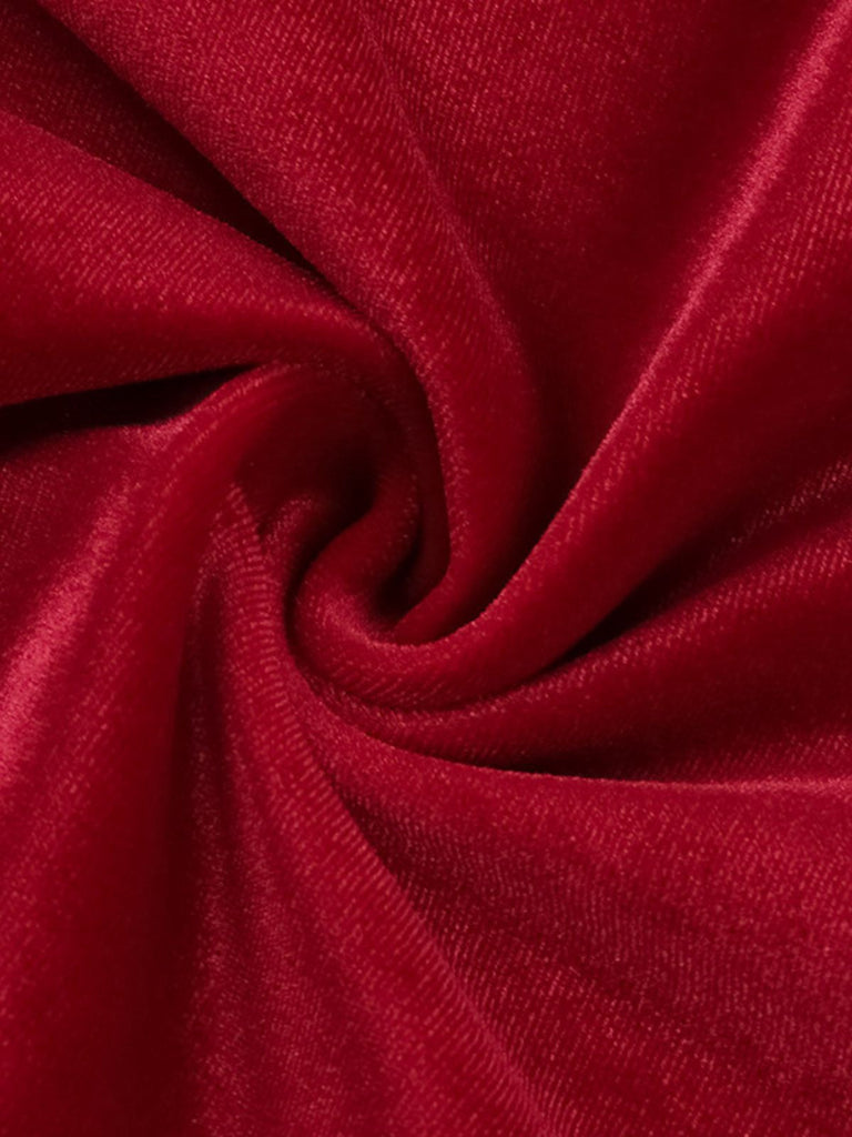Robe rouge à épaules dénudées en velours de Noël des années 1960
