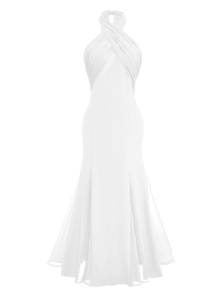 Robe convertible à col licou croisée en mousseline de soie années 1930