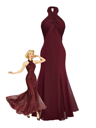 [Prévente] Robe convertible à col licou croisée en mousseline de soie années 1930