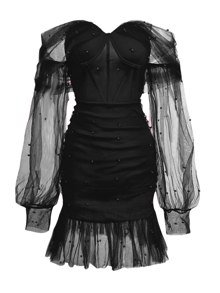 Robe en maille à encolure en cœur et épaules dénudées des années 1960
