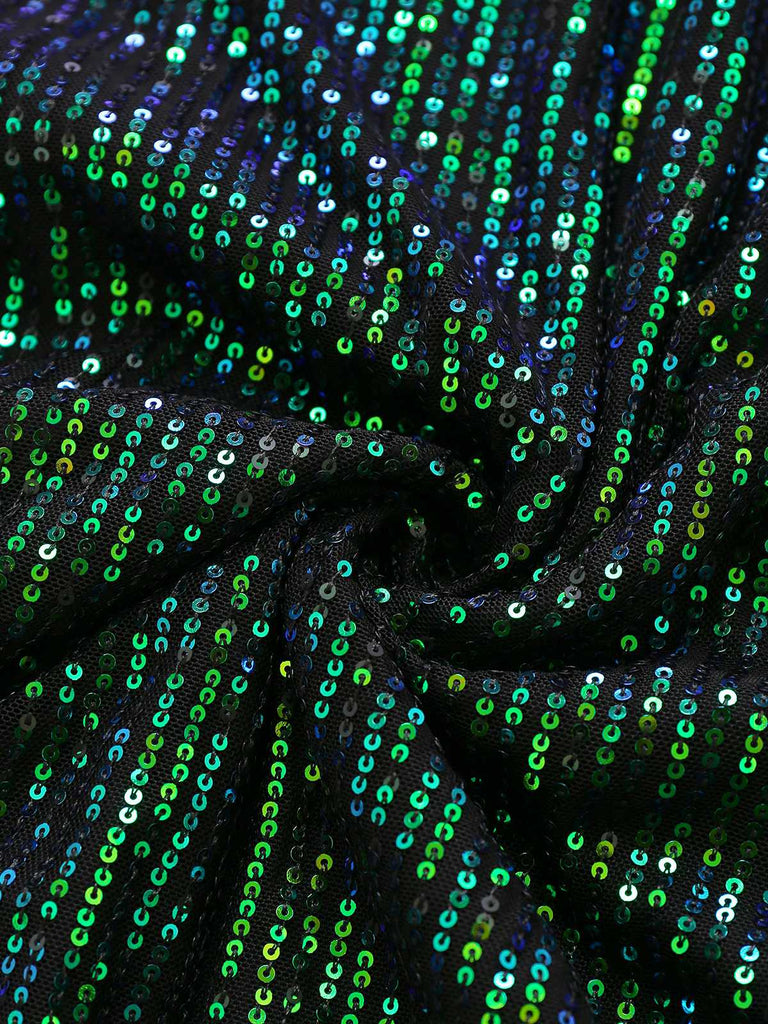 Robe verte en tulle à sequins décolleté col en V profond années 1930