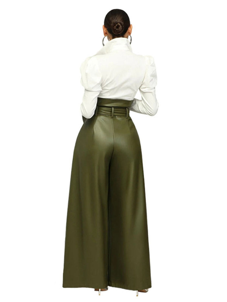 Pantalon large ceinturé en cuir PU massif des années 1980