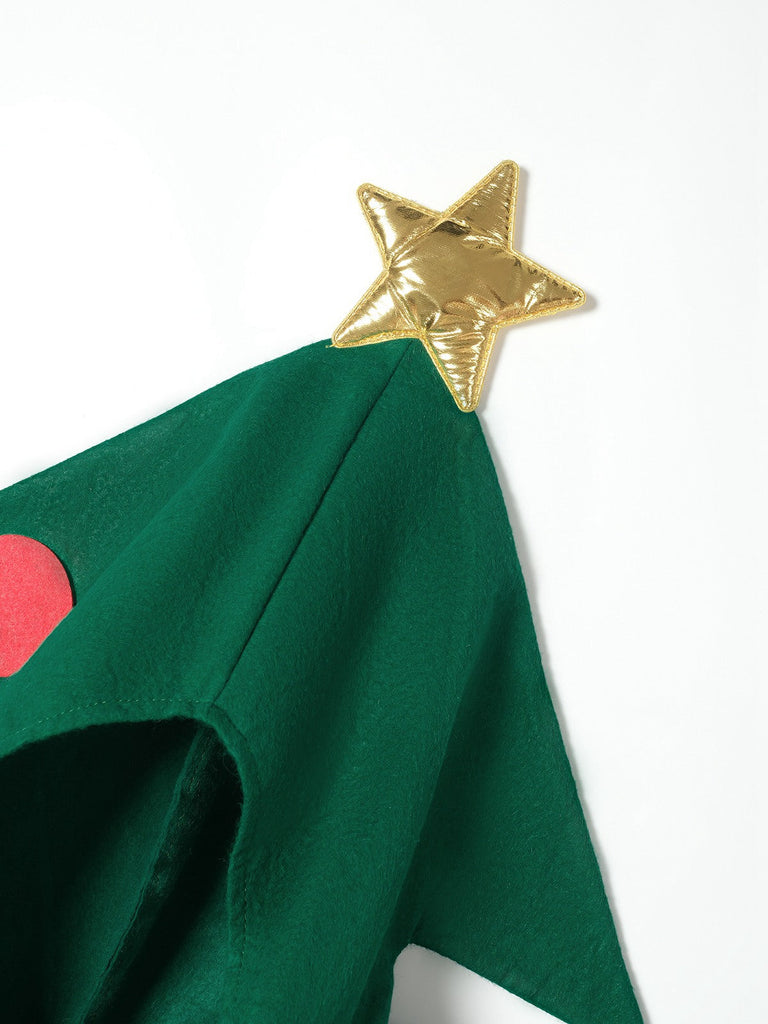 Cape à capuche embellie 3D avec sapin de Noël vert des années 1950