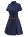Robe chemise plissée à fines rayures bleues des années 70