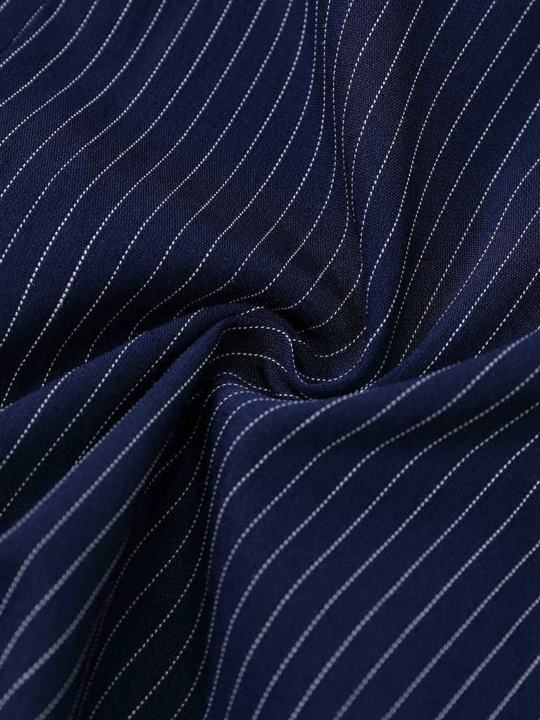 Robe chemise plissée à fines rayures bleues des années 70