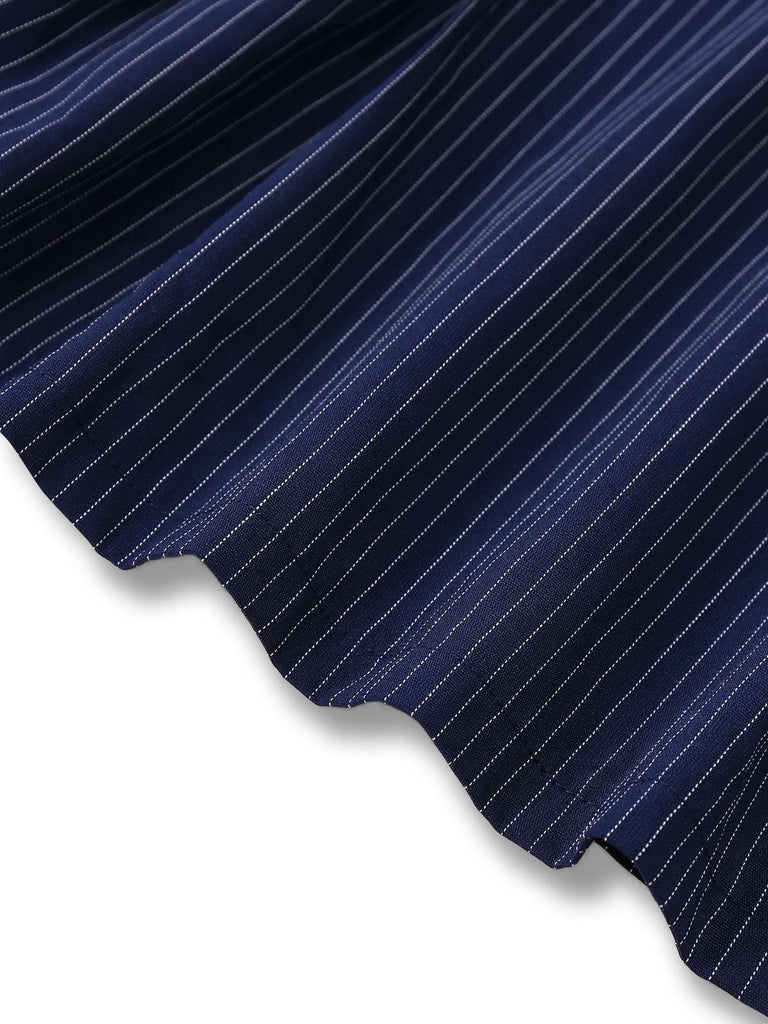Robe chemise plissée à fines rayures bleues des années 70