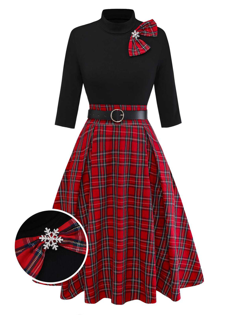 Robe à carreaux Noël et broche flocon de neige années 1950
