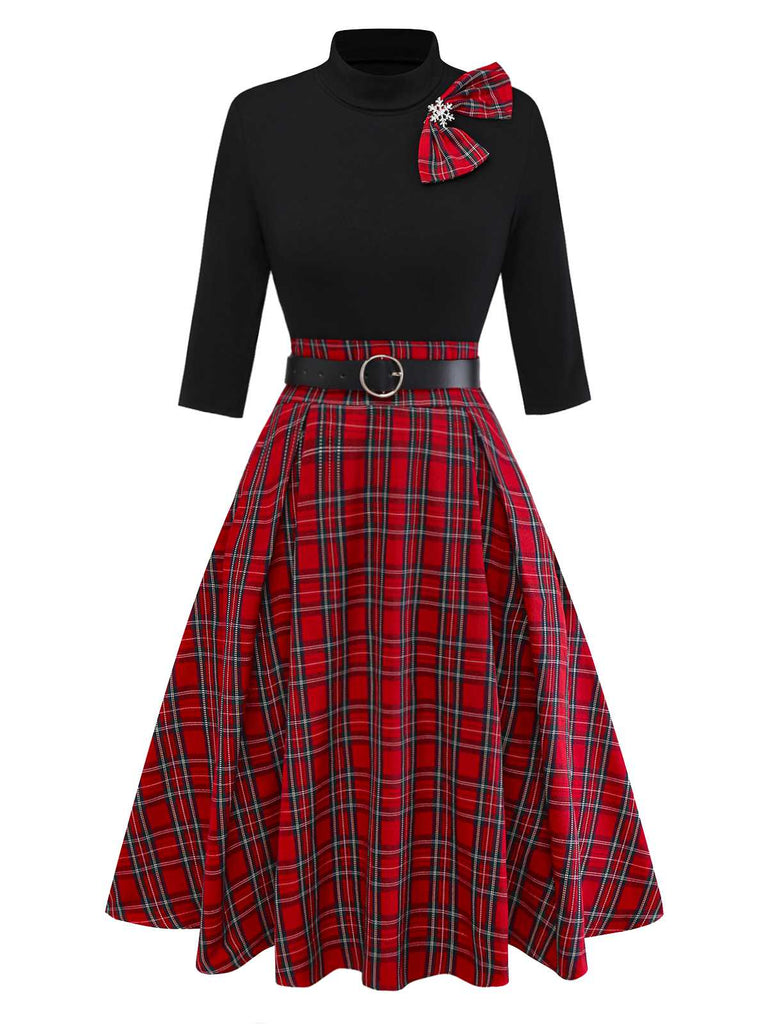 Robe à carreaux Noël et broche flocon de neige années 1950
