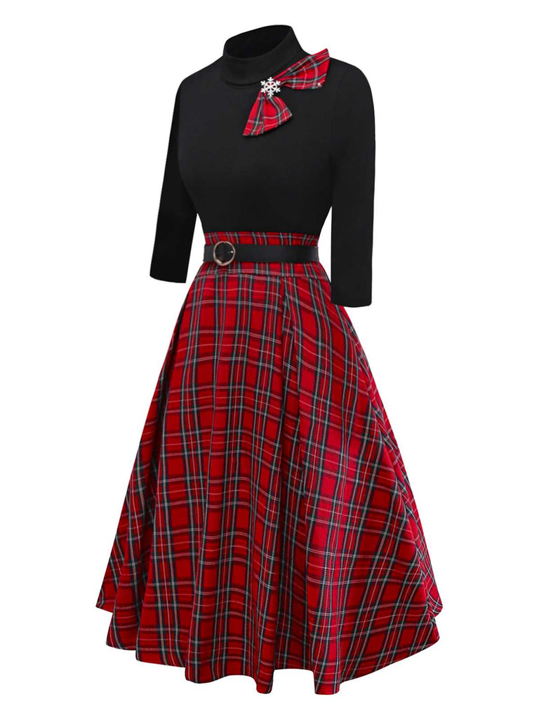 Robe à carreaux Noël et broche flocon de neige années 1950