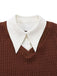 Gilet tricoté marron style faux chemisier 2 pièces années 1940