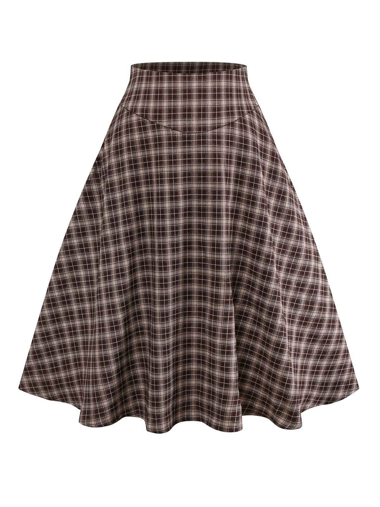 Jupe à carreaux vichy marron taille large des années 1940