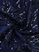 Robe bleue à fleurs brodée de paillettes à épaules dénudées années 1950