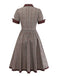 Robe à carreaux marron col revers et nœud papillon années 1950
