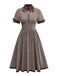 Robe à carreaux marron col revers et nœud papillon années 1950