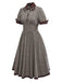 Robe à carreaux marron col revers et nœud papillon années 1950