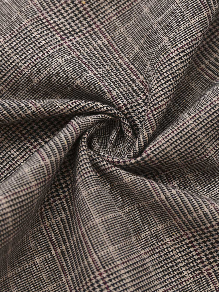 Robe à carreaux marron col revers et nœud papillon années 1950