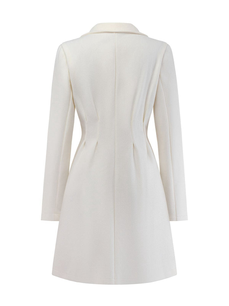 Manteau blanche en fausse laine à boutons nacrés années 1940