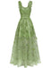 Robe Maxi Verte Bretelles Épaghetti Papillons 3D Maille Années 1930