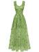 Robe Maxi Verte Bretelles Épaghetti Papillons 3D Maille Années 1930