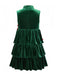 Robe à volants en velours col montant et nœud papillon vert des années 1960
