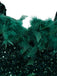 Robe moulante verte à épaules dénudées et plumes pailletées des années 1960