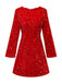 Robe à paillettes rouge manches longues col rond avec nœud des années 1960