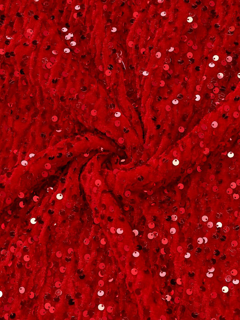 Robe à paillettes rouge manches longues col rond avec nœud des années 1960