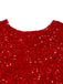 Robe à paillettes rouge manches longues col rond avec nœud des années 1960