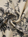 Robe kaki col carré imprimé peinture à l'encre de fleurs années 1970
