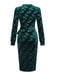 Robe crayon en velours vert jacquard motif bambou des années 1960