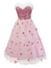Robe bustier rose en maille à sequins et fourrure années 1950