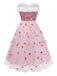 Robe bustier rose en maille à sequins et fourrure années 1950