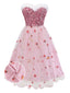 Robe bustier rose en maille à sequins et fourrure années 1950