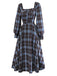 [Prévente] Robe à carreaux bleu-gris col cœur manches lanterne des années 40