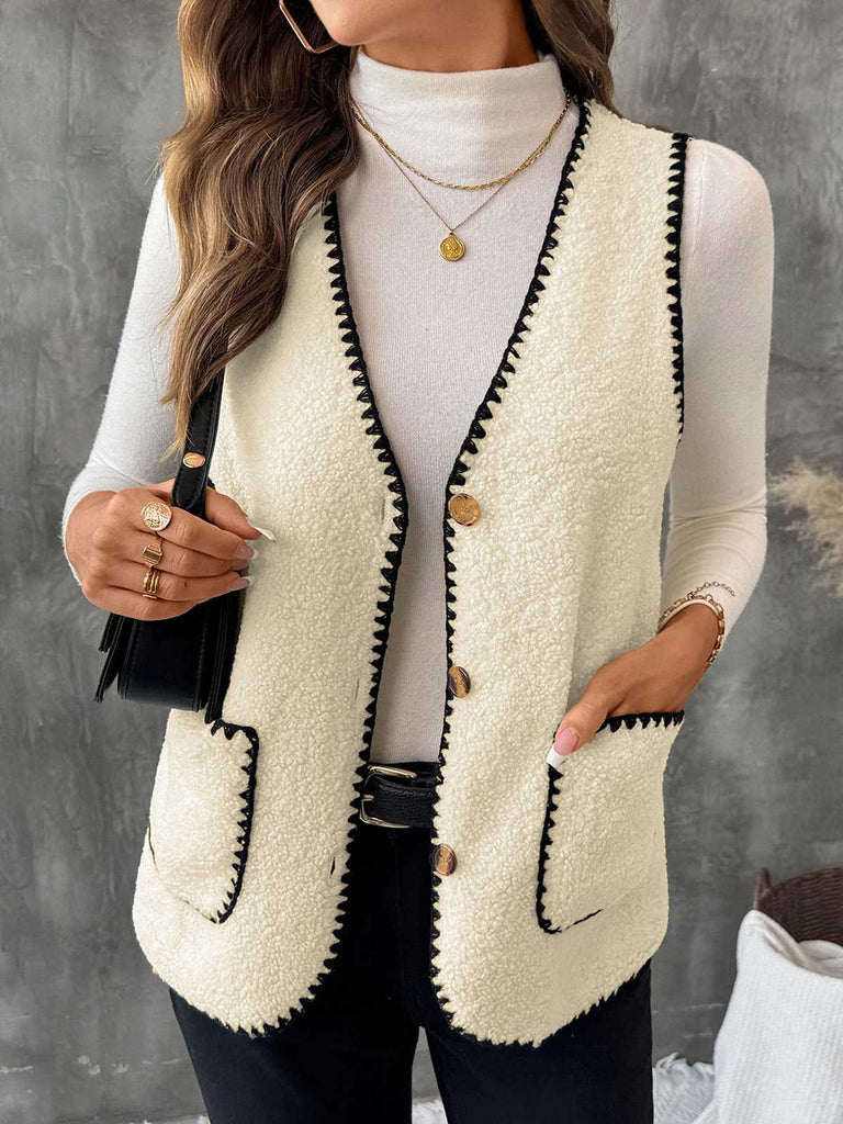 Gilet beige poches en fausse laine années 1950