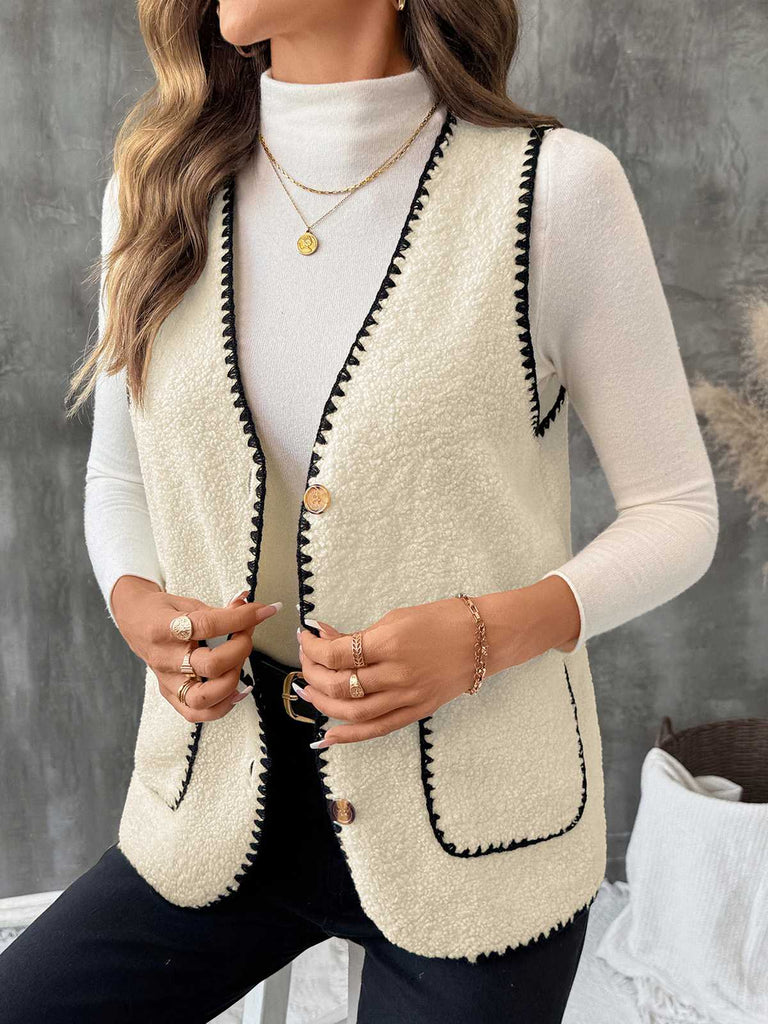 Gilet beige poches en fausse laine années 1950