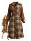 Robe chemise marron à carreaux en velours côtelé années 1950