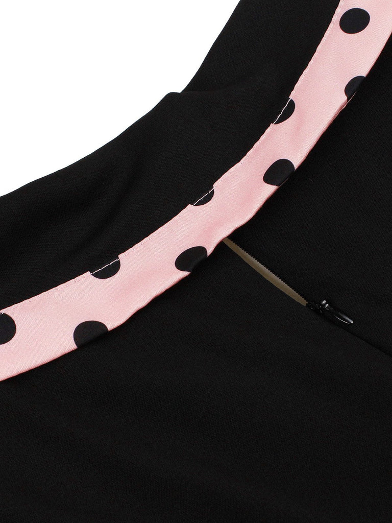 Robe trapèze à ceinture et revers à pois années 1950