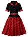 Robe trapèze à ceinture et revers à pois années 1950