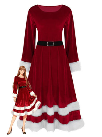 Robe Père Noël velours avec bordure en fausse fourrure années 1940