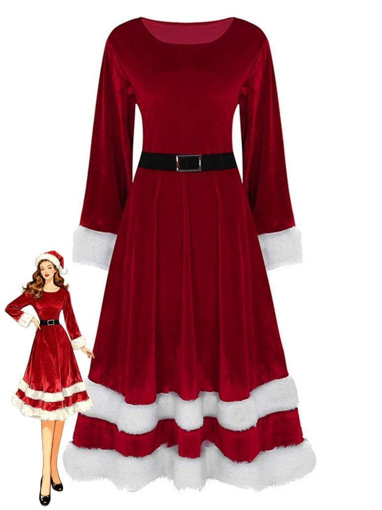Robe Père Noël velours avec bordure en fausse fourrure années 1940