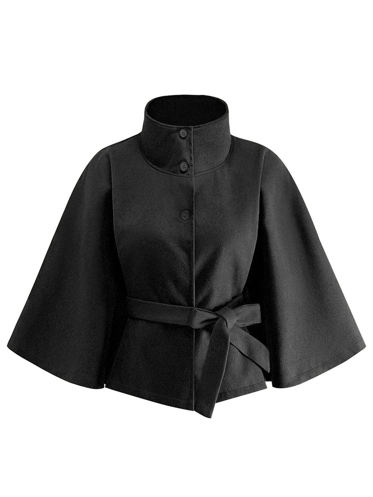 Veste cape à col roulé ceinturée unie années 1970