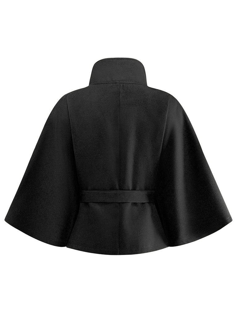 Veste cape à col roulé ceinturée unie années 1970