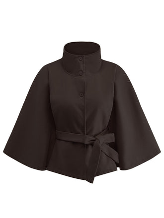 Veste cape à col roulé ceinturée unie années 1970