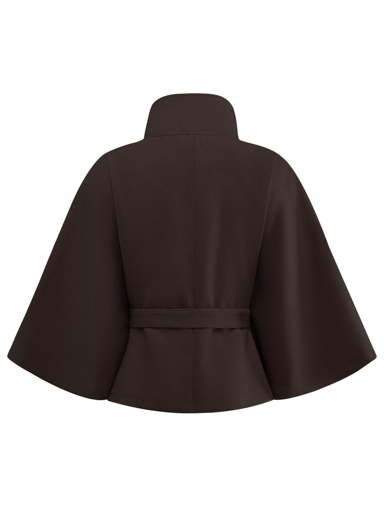 Veste cape à col roulé ceinturée unie années 1970